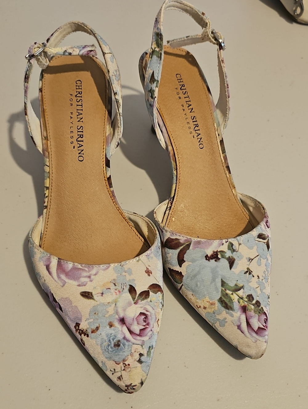 Christian Siriano Pastel Floral Pointed Slingback Heels